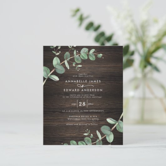 budgetgroene eucalyptus dark wood rustige bruiloft (Staand voorkant)