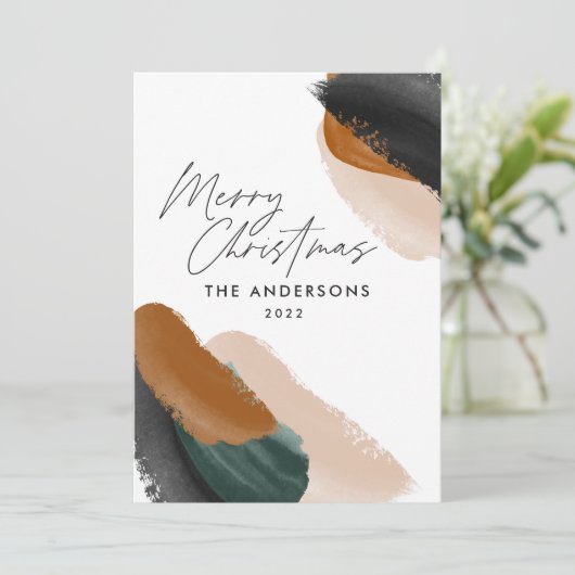 budgetgroene terracotta moderne minimale waterverf feestdagenkaart (Staand voorkant)