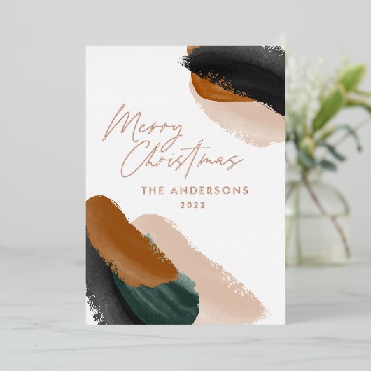 budgetgroene terracotta moderne minimale waterverf folie feestdagenkaart (Staand Voorkant)