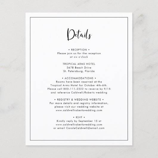 Budgetkalligrafie grensdetails huwelijk uitnodigen (Achterkant)