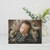 Budgetkalligrafie-script Hallo foto-Baby geboorte Aankondiging (Staand voorkant)