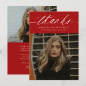 Budgetkalligrafie Twee foto-rood Afstuderen Bedankkaart (Voorkant / Achterkant)