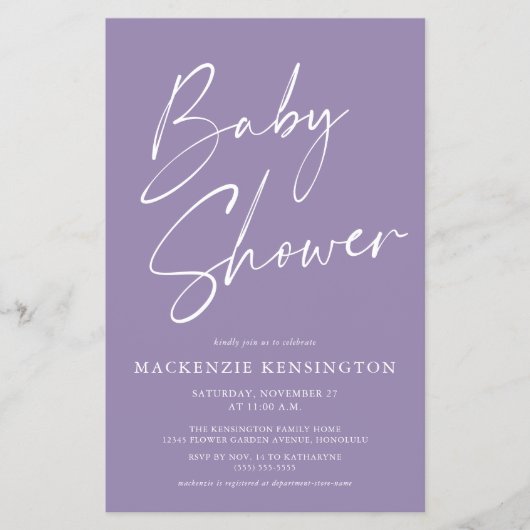 budgetlavender Paars Script Baby shower FLYER (Voorkant)