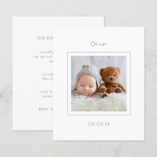 Budgetminimale aankondiging geboorte baby baby (Voorkant / Achterkant)