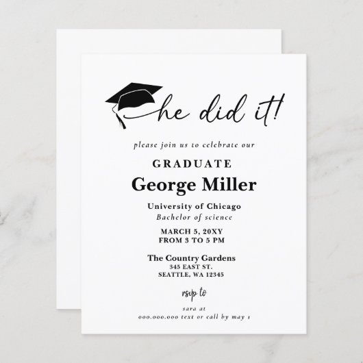 Budgetminimalist hij deed het Afstuderen uitnodigi (Voorkant / Achterkant)