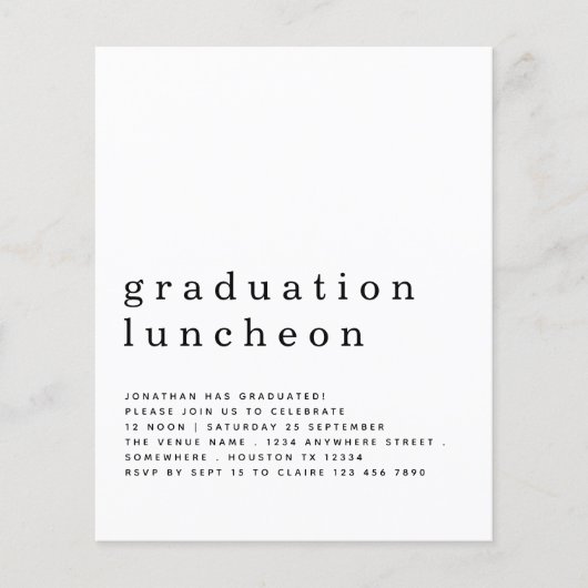 Budgetminimalistisch Afstuderen nodeloze uitnodigi (Voorkant)