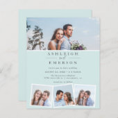 Budgetminimalistisch blauw-fotocollage huwelijk (Voorkant / Achterkant)