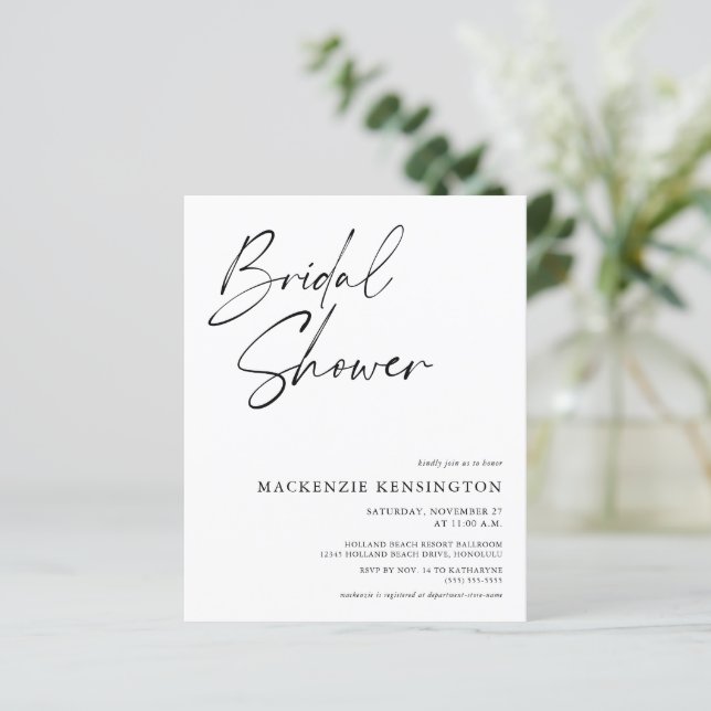 Budgetminimalistisch elegante bridal Shower-uitnod (Staand voorkant)