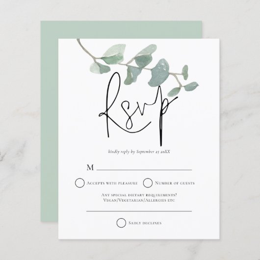 Budgetminimalistisch Eucalyptus Weddenschap RSVP (Voorkant / Achterkant)