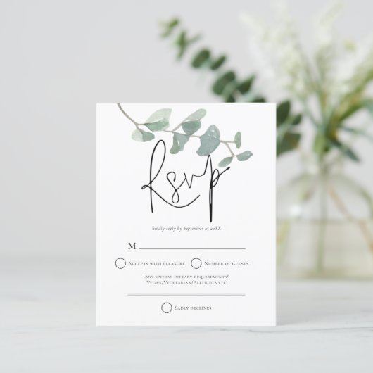 Budgetminimalistisch Eucalyptus Weddenschap RSVP (Staand voorkant)