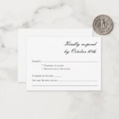 Budgetminimalistisch formeel zwart-witscript RSVP Notitiekaartje (Voorkant / Achterkant in situ)