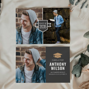 Budgetminimalistisch Gold Afstudeerder Pet 3 Foto- Notitiekaartje
