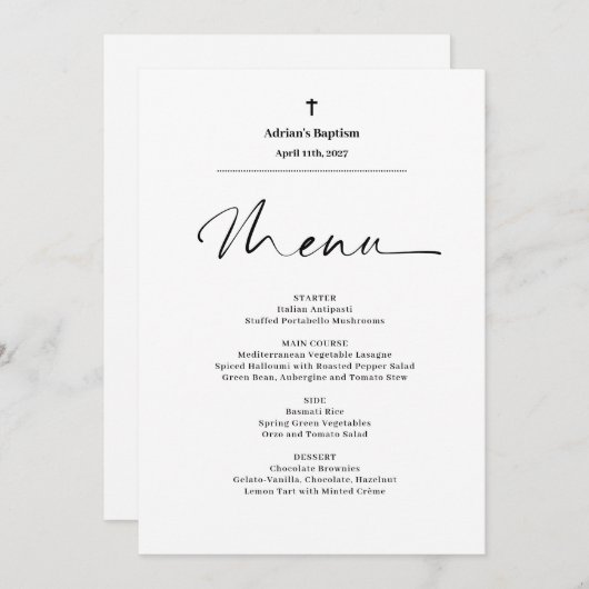Budgetminimalistisch menu Elegant Baptisme (Voorkant / Achterkant)