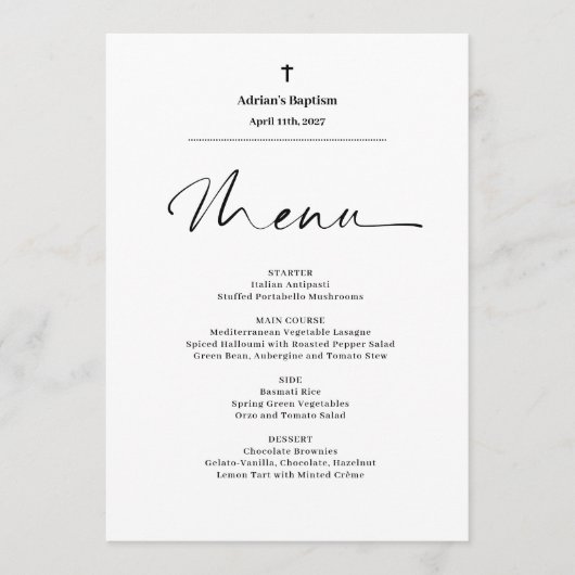 Budgetminimalistisch menu Elegant Baptisme (Voorkant)