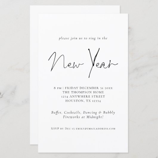 Budgetminimalistisch nieuwjaar Eve Party nodigt ui (Voorkant / Achterkant)