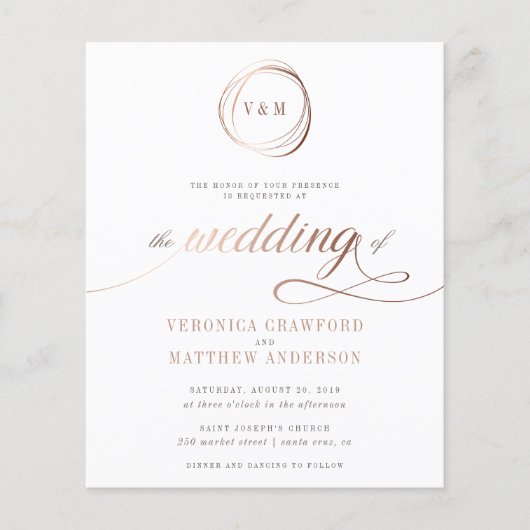 Budgetminimalistisch Roos Gold Typografie Weddensc (Voorkant)
