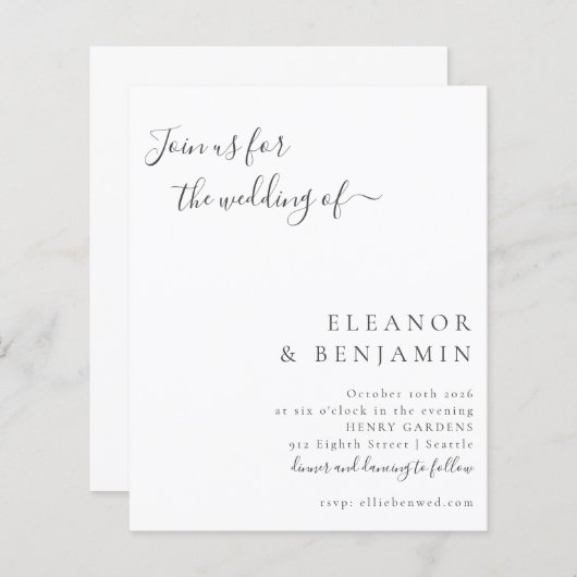 Budgetminimalistisch verzoek voor zwarte bruiloft (Voorkant / Achterkant)