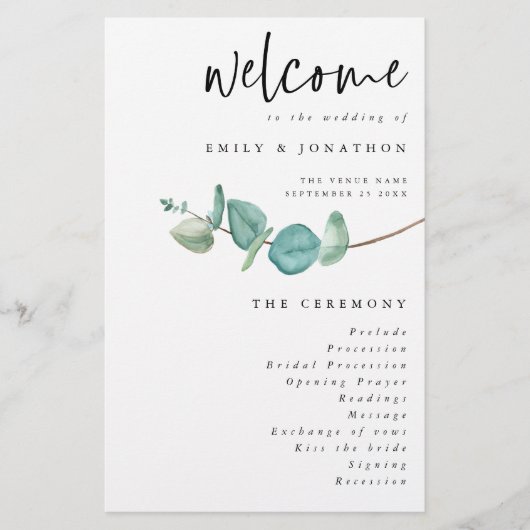 Budgetminimalistisch weddenschap met eucalyptus (Voorkant)