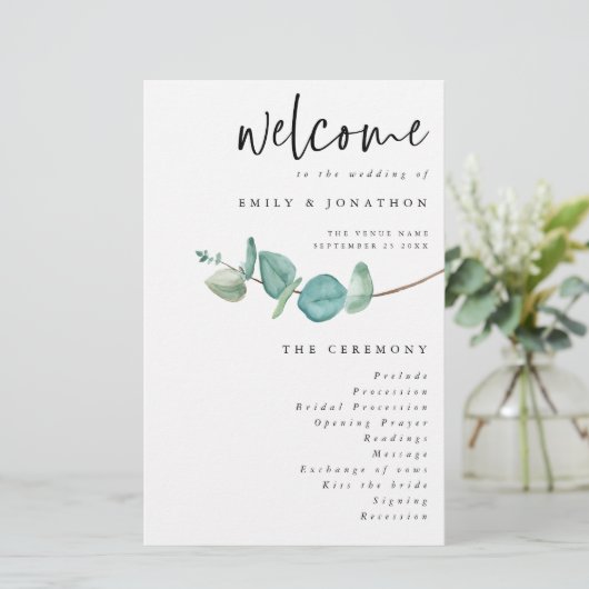 Budgetminimalistisch weddenschap met eucalyptus (Staand voorkant)