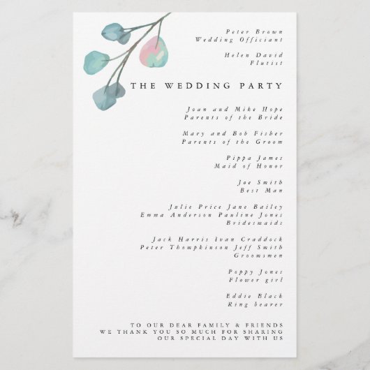 Budgetminimalistisch weddenschap met eucalyptus (Achterkant)