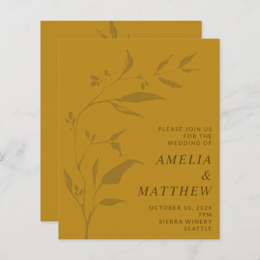 Budgetminimalistische botanische bruiloft uitgenod (Voorkant / Achterkant)