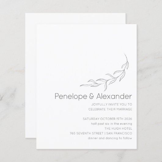 Budgetminimalistische botanische trekbruiloft uitg (Voorkant / Achterkant)