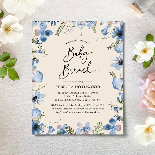 Budgetminimalistische Florals Baby Brunch Invitati