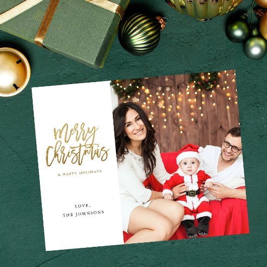 Budgetminimalistische foto met Gold Merry-kerst Flyer