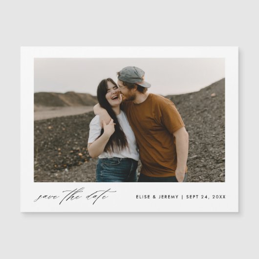 Budgetminimalistische fotobruiloft bespaart datum magnetische uitnodiging (Voorkant)