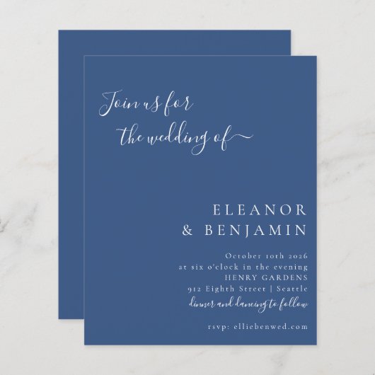 Budgetminimalistische Franse uitnodiging tot blauw (Voorkant / Achterkant)