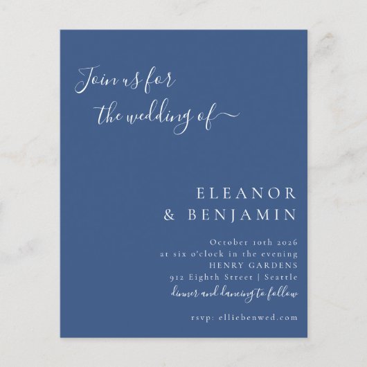 Budgetminimalistische Franse uitnodiging tot blauw (Voorkant)