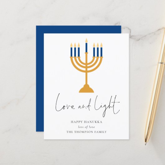 Budgetminimalistische kaarsen Lichte Hanukkah-Kaar (Voorkant / Achterkant in situ)