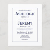 Budgetminimalistische marineuitnodiging voor blauw (Voorkant)