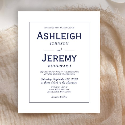 Budgetminimalistische marineuitnodiging voor blauw