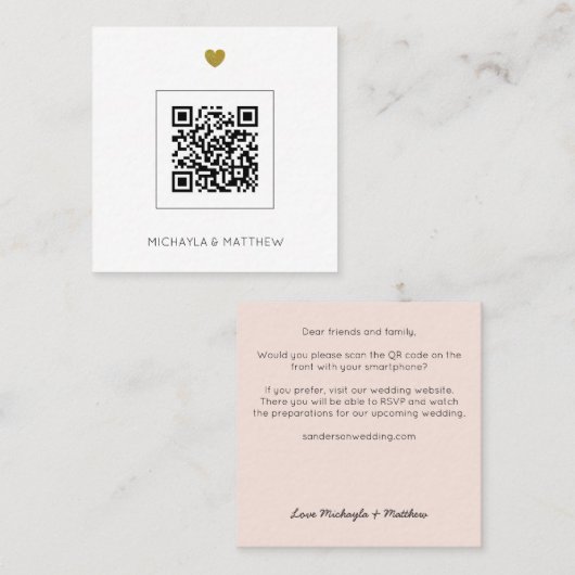 Budgetminimalistische QR Code Blush Weddenschap Vierkante Visitekaartje (Voorkant / Achterkant)