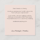 Budgetminimalistische QR Code Blush Weddenschap Vierkante Visitekaartje (Achterkant)