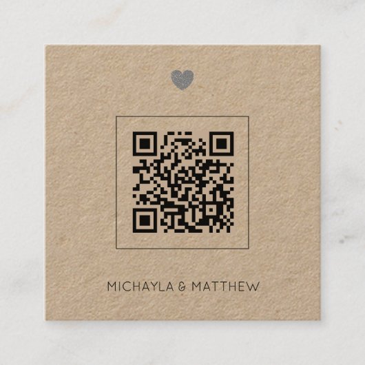 Budgetminimalistische QR Code Kraft Weduwen Uitnod Vierkante Visitekaartje (Voorkant)