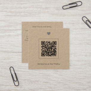 Budgetminimalistische QR Code Kraft Weduwen Uitnod Vierkante Visitekaartje