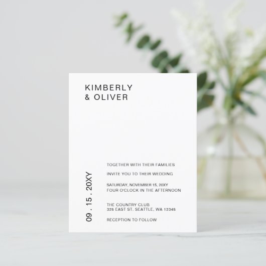 Budgetminimalistische witbruiloft-uitnodigingen (Staand voorkant)
