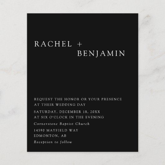 Budgetminimalistische zwarte Elegant Wedding-achte (Voorkant)