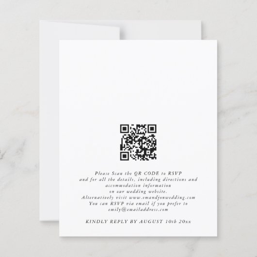 Budgetminimalistische zwarte witte QR-code bruilof (Achterkant)