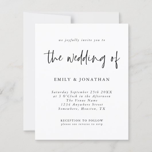 Budgetminimalistische zwarte witte QR-code bruilof (Voorkant)