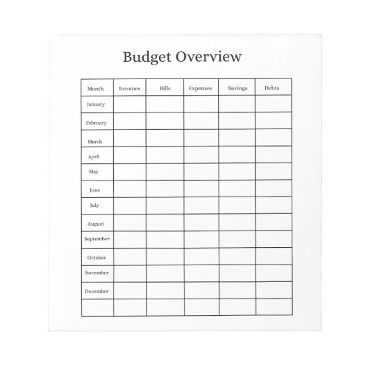 Budgetoverzicht Notitieblok (Voorkant)