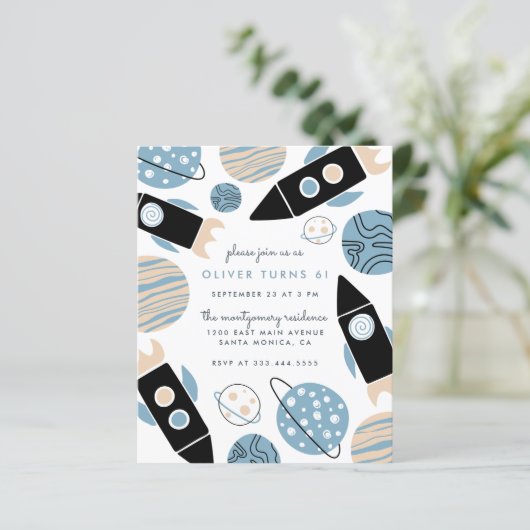 Budgetraketschild buitenruimtevaartpartij (Staand voorkant)