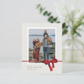 Budgetrood lint foto Kerstmis kerstkaart (Staand voorkant)