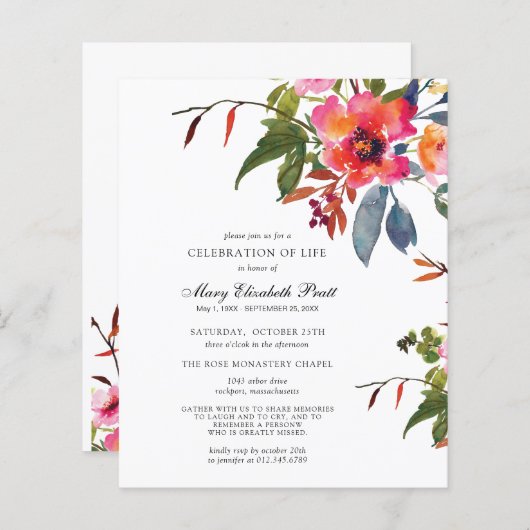 Budgetroze bloeiende viering uitnodigen (Voorkant / Achterkant)