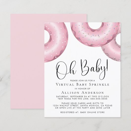 Budgetroze donuts Virtuele Baby sprinkhaan uitnodi (Voorkant / Achterkant)