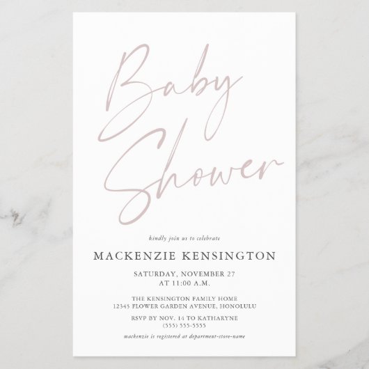 budgetroze, eenvoudige Baby shower FLYER (Voorkant)