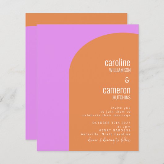 Budgetroze en Oranje retrorgeometrische bruiloft (Voorkant / Achterkant)