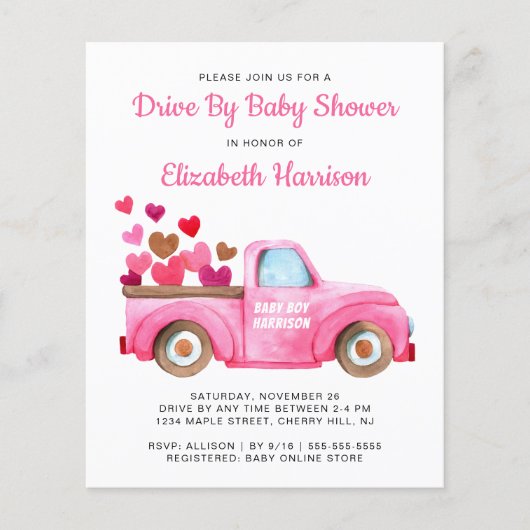 Budgetroze vrachtwagen op uitnodiging van Baby sho (Voorkant)